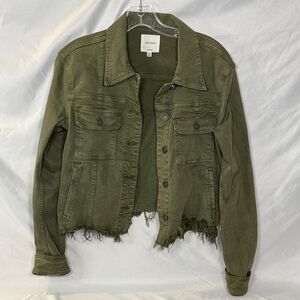 Hidden Frayed Olive Green Women's Denim Jacket